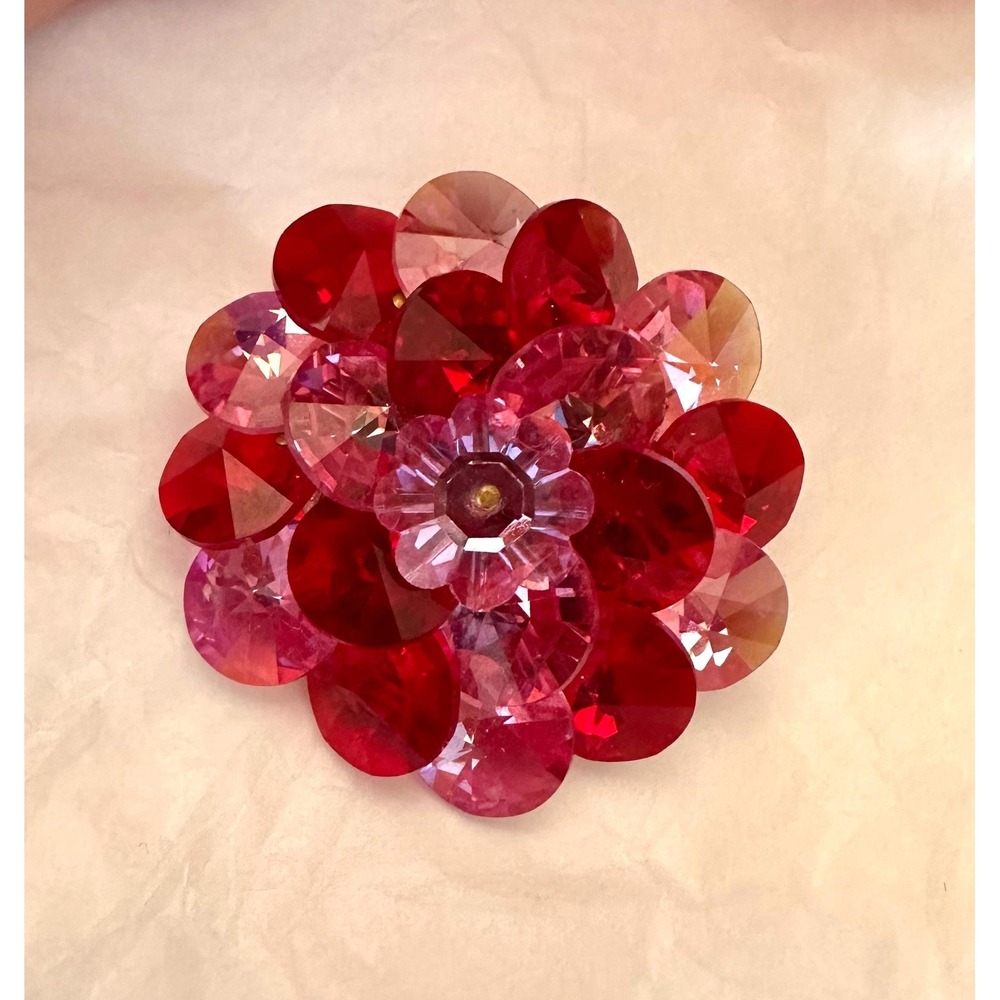 Pink &‎ Red Rivoli Glass Bead Pin